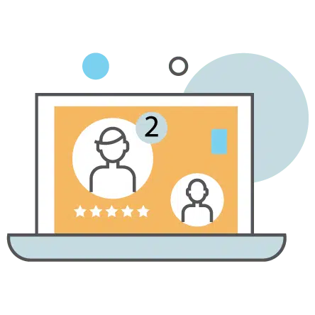 Laptop screen showing user profiles and ratings
