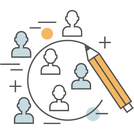 Pencil circling user icons for audience targeting