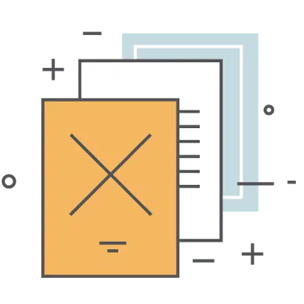 Stacked documents with orange crossed-out file Stacked documents with orange crossed-out file